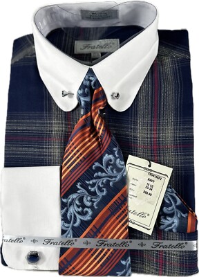 fratello dress shirts Fratello Tone on Tone French Cuff Set Black/White Men's Dress Shirt Black/White / 18.5"Neck / 36-37"Sleeve
