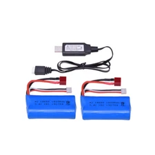 2X 7.4V 1500Mah Li-ion Battery T plug/USB Charger for WLtoys 12428 2.4G RC Car