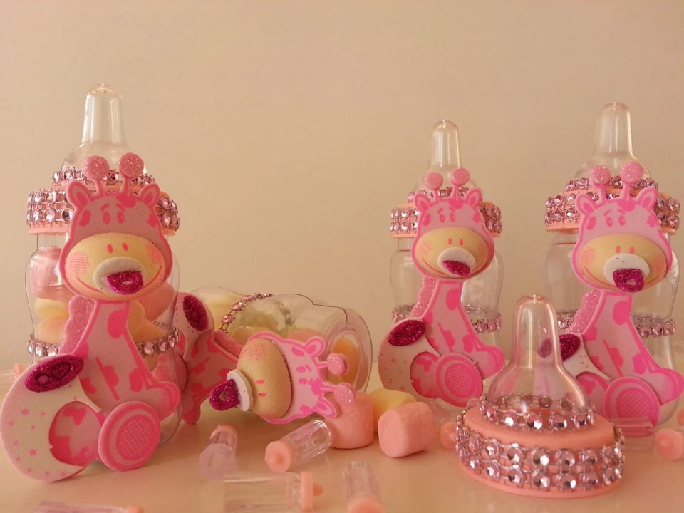 12 Biberones Rellenables Jirafa Baby Shower Juego Favores Premios Safari Jungle Noah's Foto 4 de 4