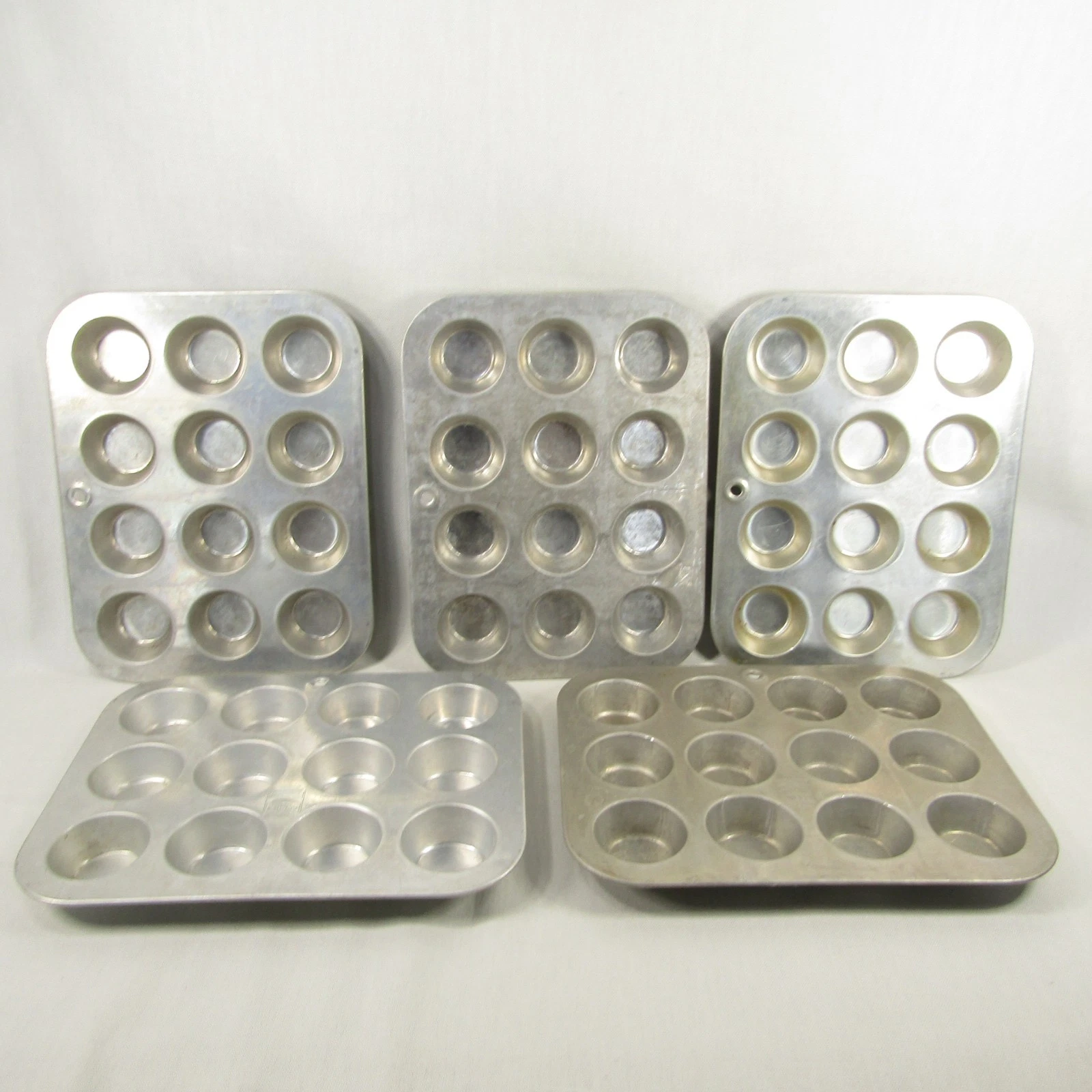 Lot of 5 vintage Aluminum Mini Muffin Cupcake Pans Mirro KitchenPride Unbranded