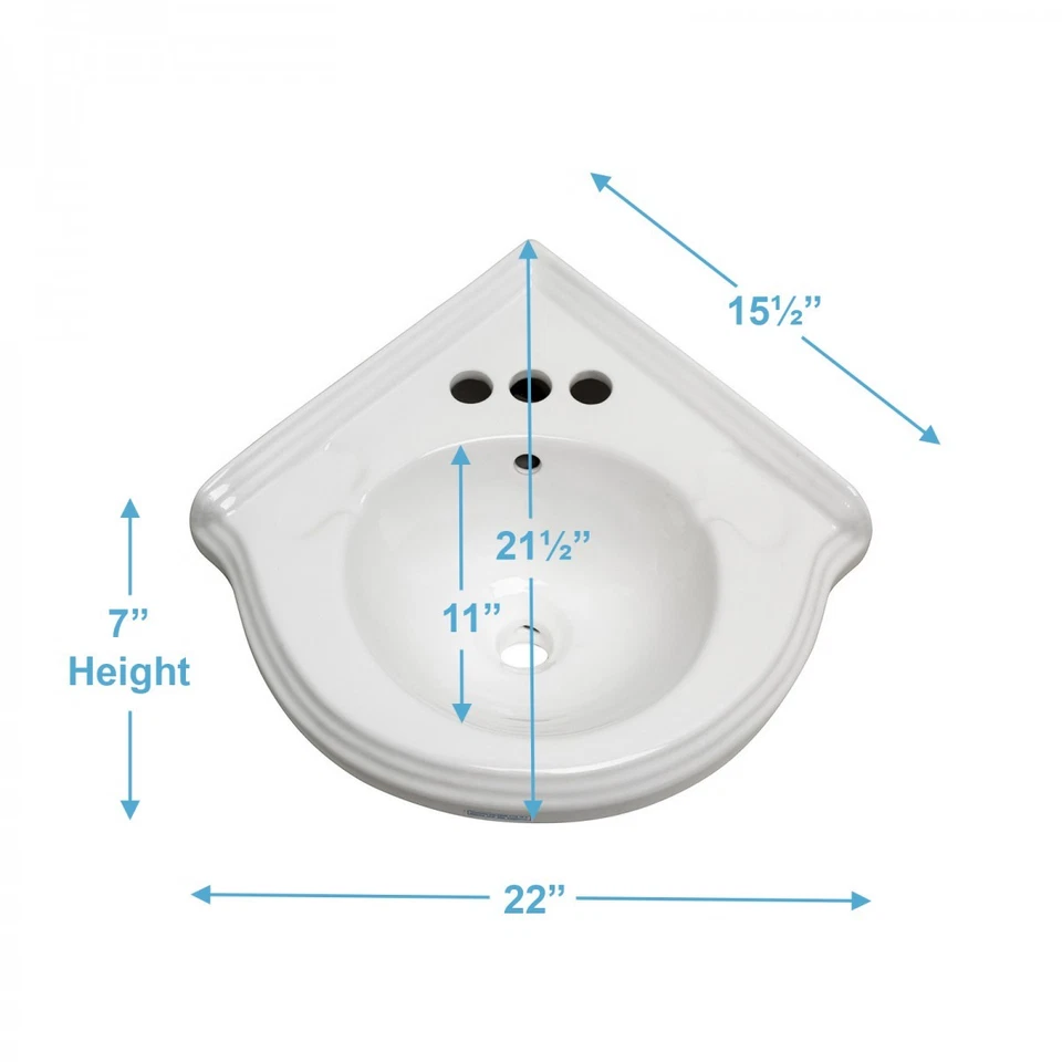Renovators Supply Portsmouth Corner Small Wall Mounted Ceramic Bathroom Sink - Image 3 of 4