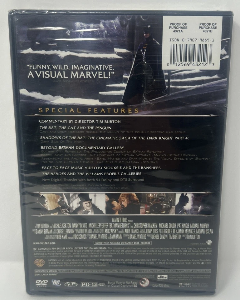 Batman Returns: 2 Disc Special Edition (DVD) Keaton, Michelle Pfeiffer, SEALED - Image 3 of 3