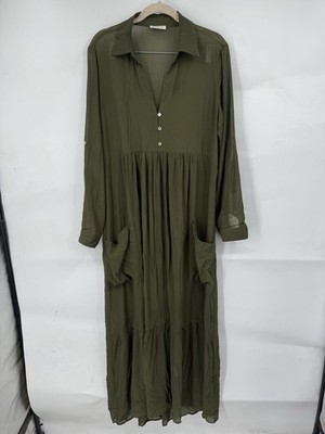 Lovestitch Sheer Midi Dress Women Medium Green Peasant Prairie Granolagirl