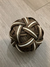 Rattan  Ball Woven Bamboo Brown & White Wicker Ball Rustic Primitive Decor