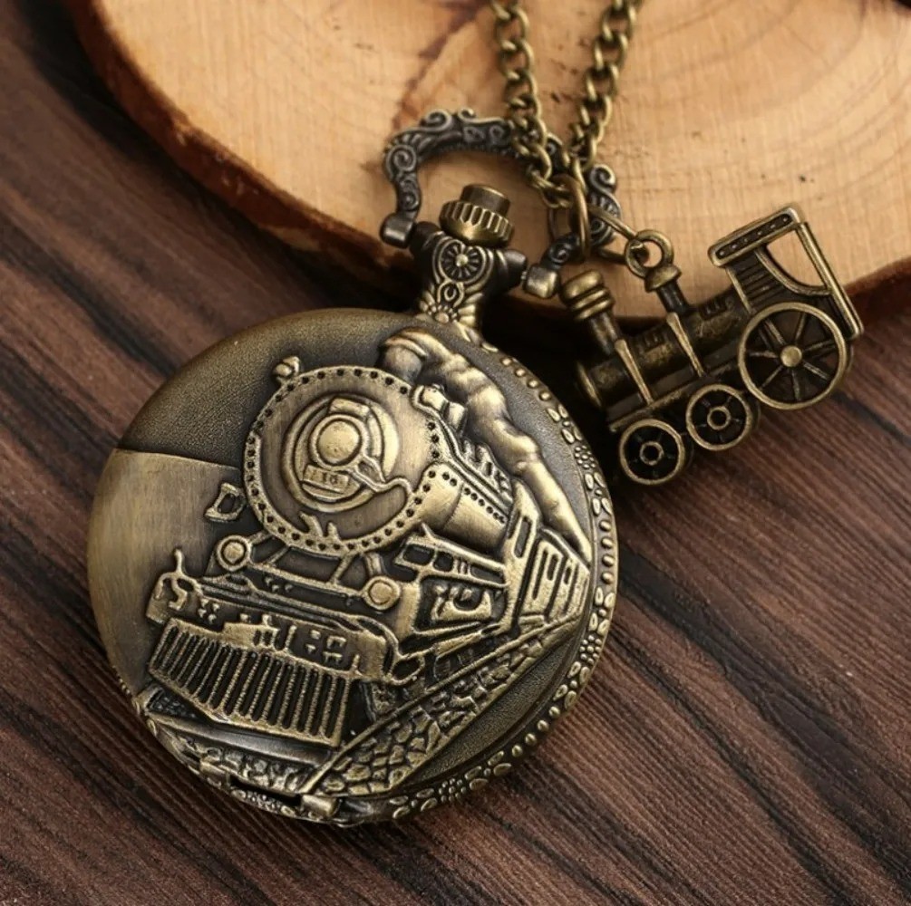 Vintage Steampunk Train Quartz Pocket Watch Necklace Chain Pendant Gift