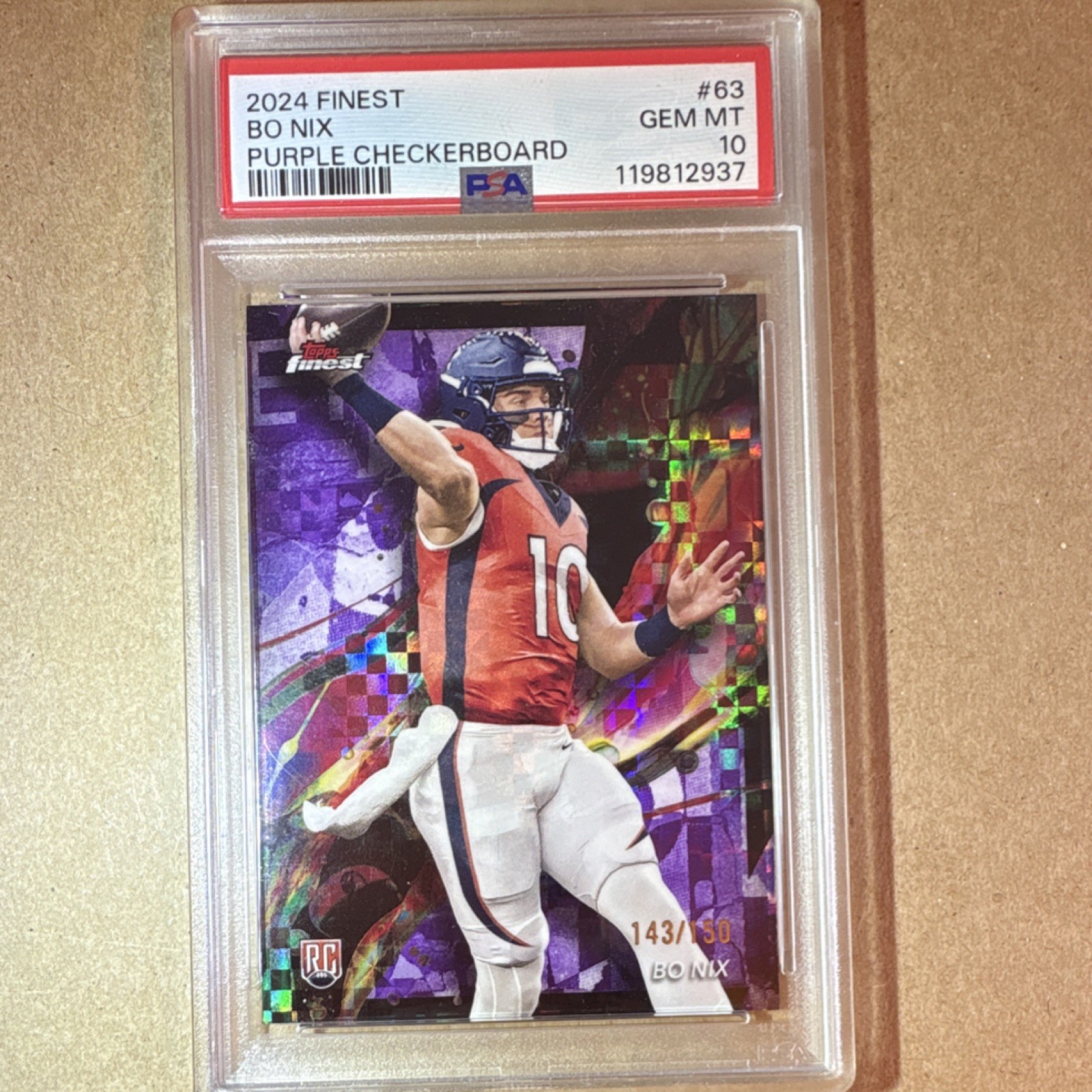 Bo Nix Topps Finest #63 Purple Checkerboard