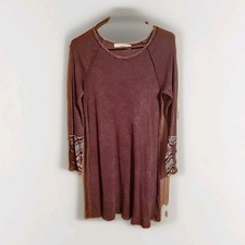 Able Waffle Knit Long Sleeve Dress M Red Raglan Aztec Southwestern Boho Stretch