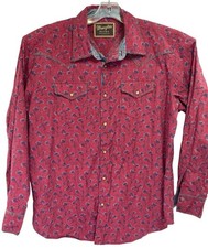 Wrangler Retro Premium Mens Sz 2XL Maroon Pasily Snap Up Western Shirt Z10 VTG