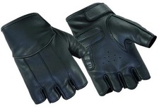 Men Leather Gloves Fingerless Motorcycle Gloves with Gel Palm and Wrist Strap