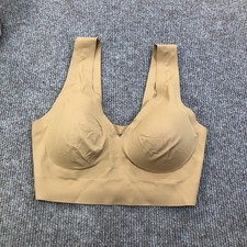 Bra Bralette Womens M Beige Seamless Wireless Molded V Neck Wide Strap Stretch