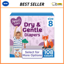Parent's Choice Dry  Gentle Baby Diapers, Size 8, 108 Count, Super Absorbent