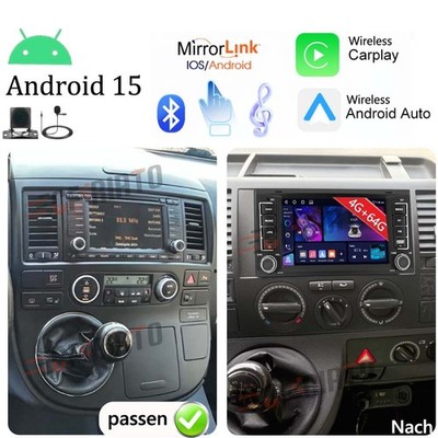4G+64G Für VW T5 Transporter 2004-2009 Android 15 Autoradio GPS Navi Carplay KAM