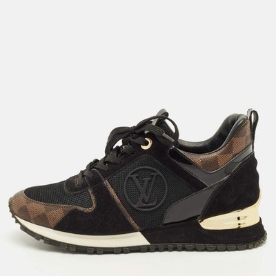 Louis Vuitton Run Away Size 36.5 Black Mesh and Damier Ebene Canvas Low Top