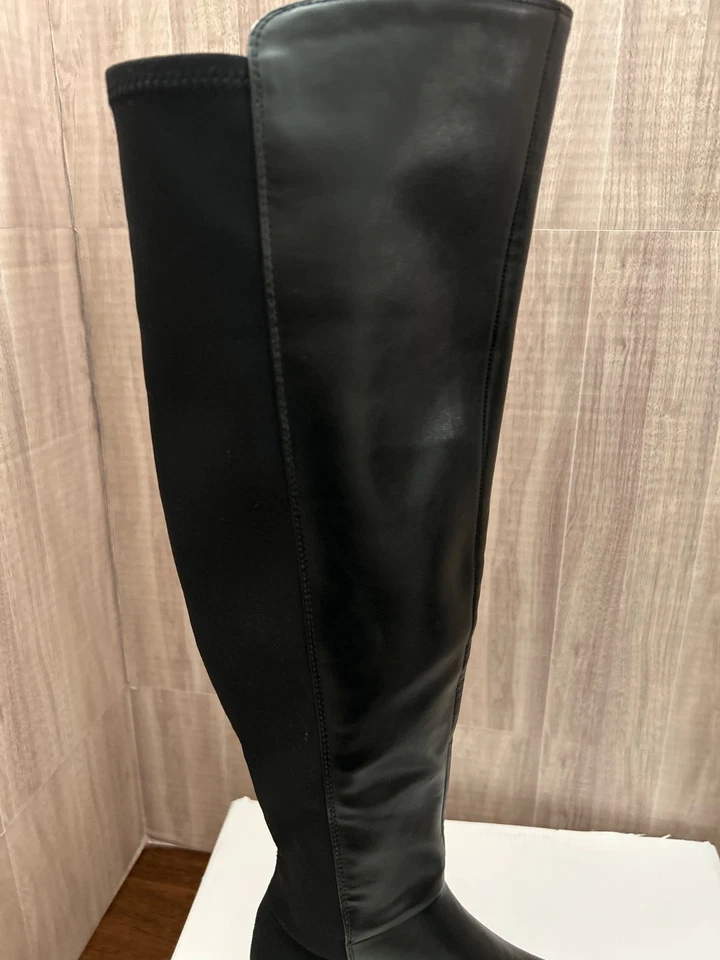 Calvin Klein Jotty 2 Over the  Knee  Faux Black Leather & Fabric Boots Size 6.5 - Image 3 of 4