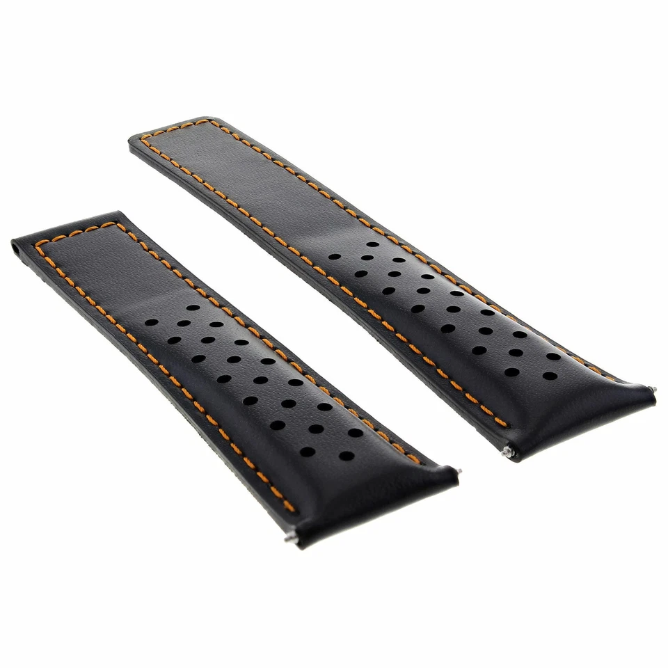 LEATHER WATCH BAND 22MM FOR TAG HEUER MONACO CALIBRE 11 16 1887 BLACK OS PERFORA - Image 3 of 4