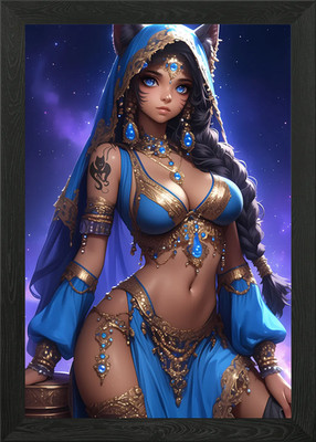 Blauäugiges Katzenmädchen Gaming gerahmtes Wandbild Poster Leinwanddruck Bild