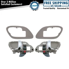 Interior Inside Tan/Chrome Door Handle w/ Bezel Pair Set for Chevy Pickup Truck