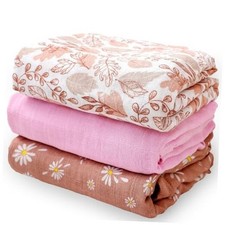 3 Set Muslin Swaddle Blankets,Essential Baby Newborn Swaddling,Perfect Pink
