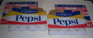 2 Pepsi Cola Cardboard Carrier 8 Pack Carton Half Quart Bottles 16oz Pint 1960's