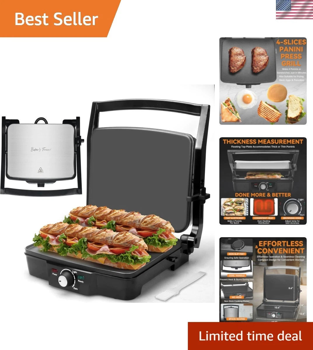 Panini Press Electric Griddle, Panini Grill Press Sandwich Maker Press, Grill...
