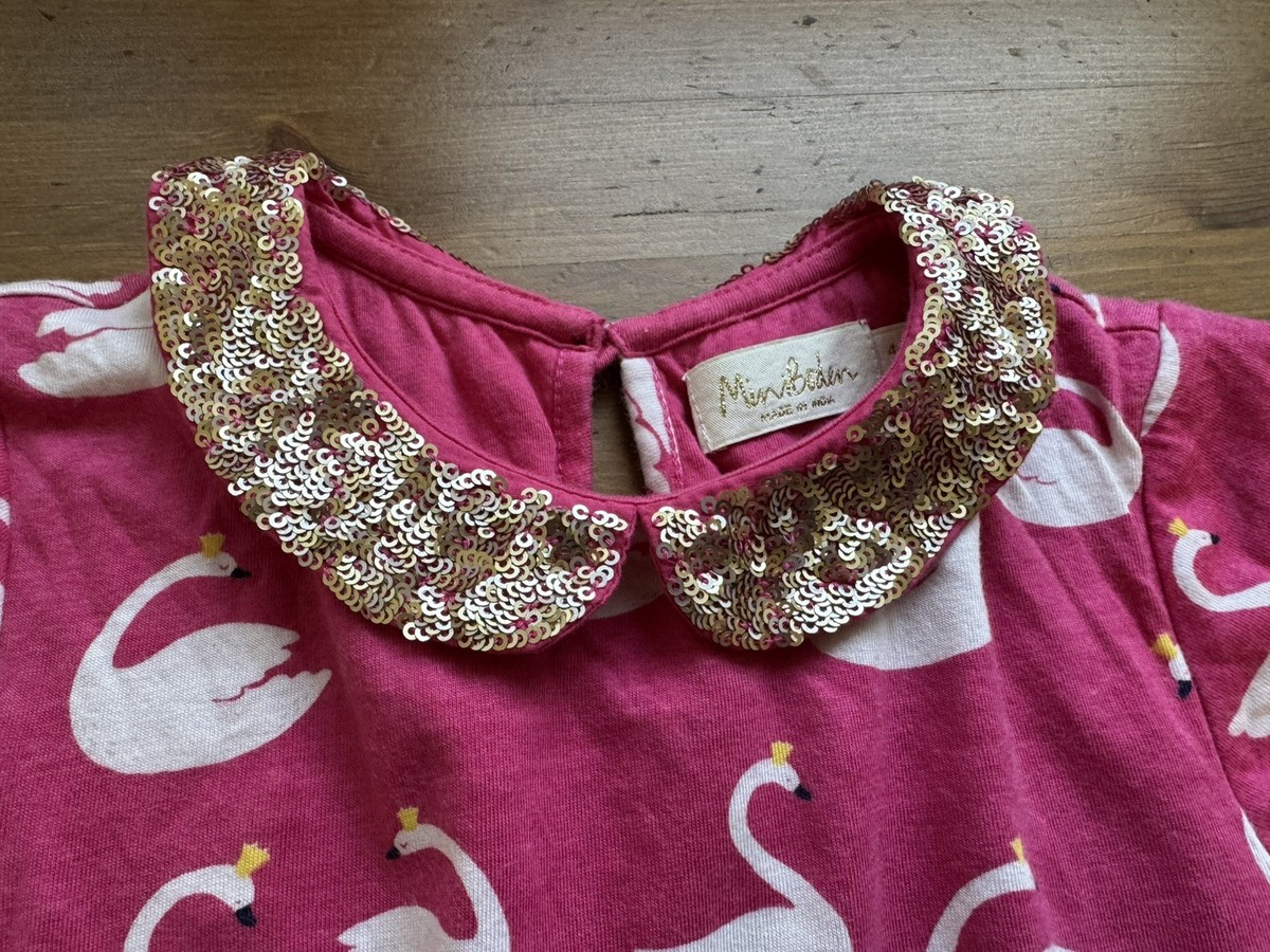 Mini Boden Girls 4/5Y Pink Swan Lined Sequined Dress EUC | eBay