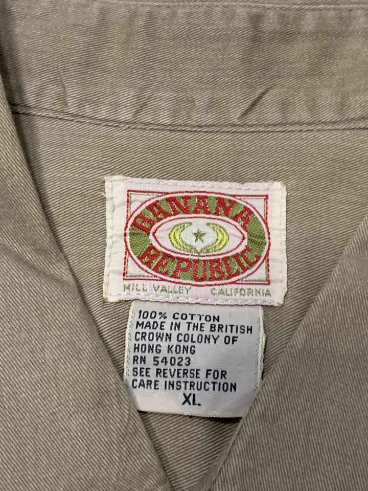 Camisa De Colección Banana Republic Para Hombres XL Caqui Safari Viaje Charreteras Hong Kong Años 80 Foto 2 de 4