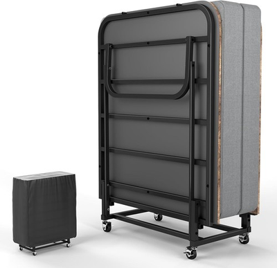 #ad Double sided Portable Folding Bed w Memory Foam Mattress Rollaway Guest Grey $145.98