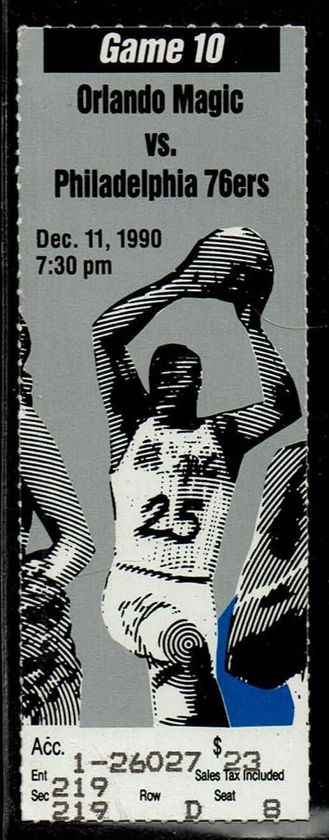 1990 BASKETBALL TICKET MAGIC 76ers MANUTE BOL 6blks CHARLES BARKLEY  28pt/9rb/6as
