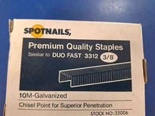 SPOTNAILS 33006 10M GALVANIZED CHISEL POINT   3/8" x 3/8" Similar DUO FAST 3312