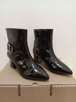 NIB Womens Comfortview Black Croco Calliope Ankle Boots Sz 9 M