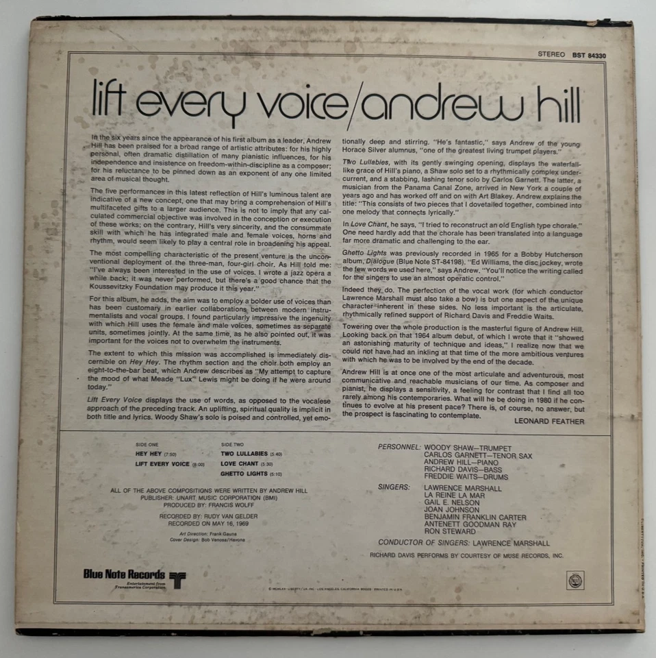Andrew Hill "Lift Every Voice" LP - Blue Note BST 84330 Van Gelder - PROMO CLEAN - Image 2 of 4