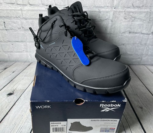Reebok Mens Black Textile Work Shoes Sublite Cushion Athletic CT 12 W steel toe