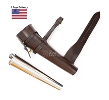 Saddle Hip Flask Stainless Steel Baton Flask with Leather Case Fox Hunting