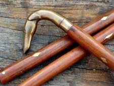 Vintage Victorian Wooden Walking Stick Brass Dog Head Handle Designer Cane Gift