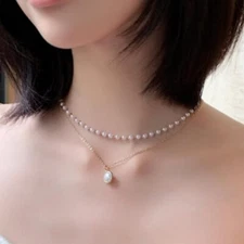 Pearl Double Layer Necklace Choker Pendant Gold Chain Beads Christmas Present