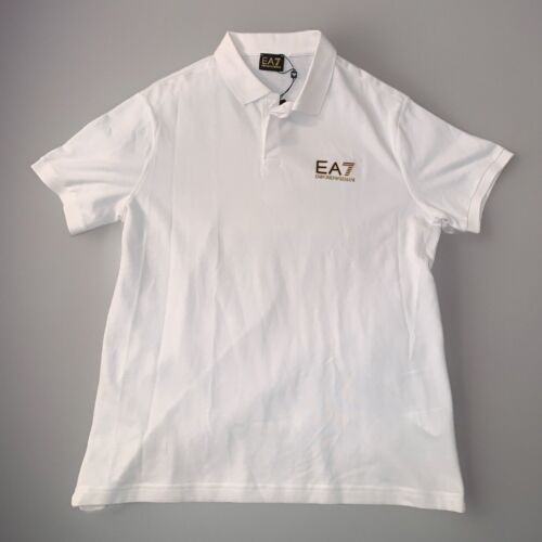 EA7 Emporio Armani Mens Short Sleeve Polo Shirt Logo White Small NWT