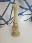 VTG 7.5" FENTON FLORAL HAND PAINTED CUSTARD SATIN GLASS BUD VASE SIGNED