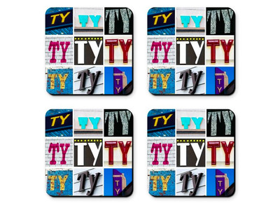 Personalized Coasters featuring the name TY in photos of signs - Set of 4 