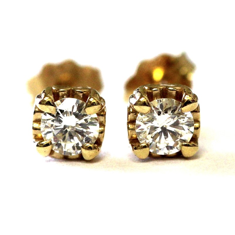 New 14k yellow gold .41ct SI2 H round cut diamond stud earrings 1.4g heart prong