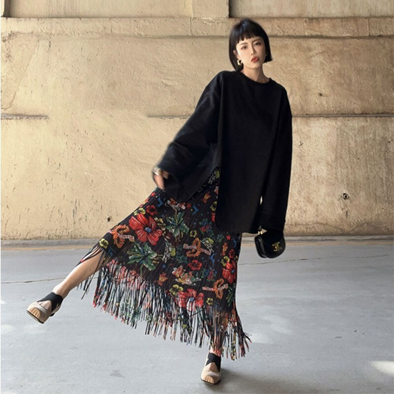 Pleats Please Issey Miyake Style Pleated Skirt, Long Flower Skirt