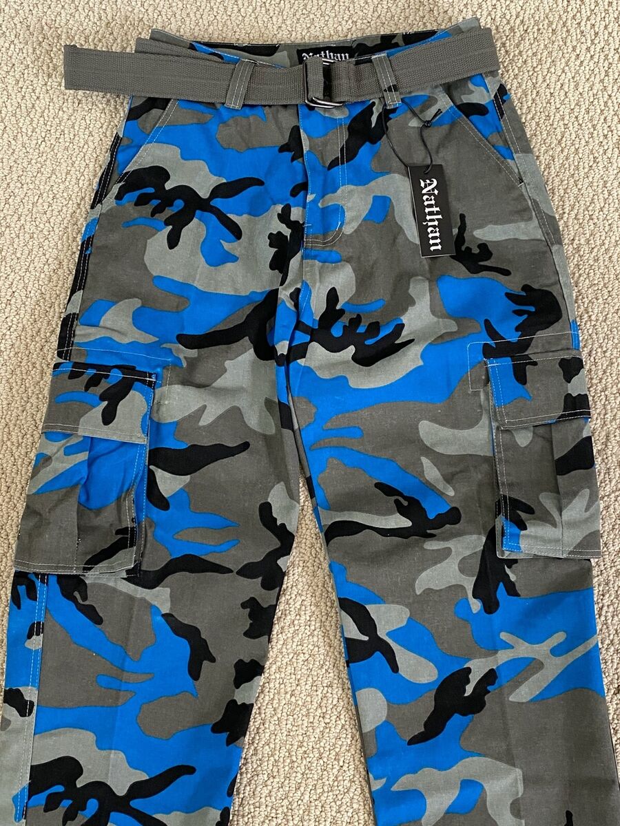 NWT Men's Nathan Blue Gray Camouflage Camo Belted Cargo NWT Men's Nathan Blue Gray Camouflage Camo Belted Cargo