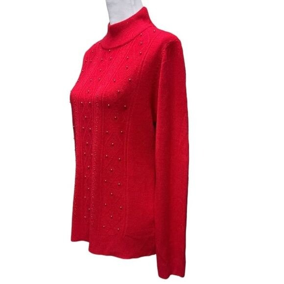 Basic Editions Women's Red Studded Turtleneck Lon… - image 2