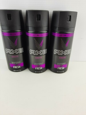 (3) Cans Axe Deodorant Bodyspray, Excite, 4oz. Fresh 48 Hours Lasting