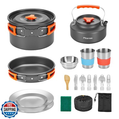 Fitense 22Pcs Camping Cookware Mess Kit for 2, Lightweight Camping Kitchen Po