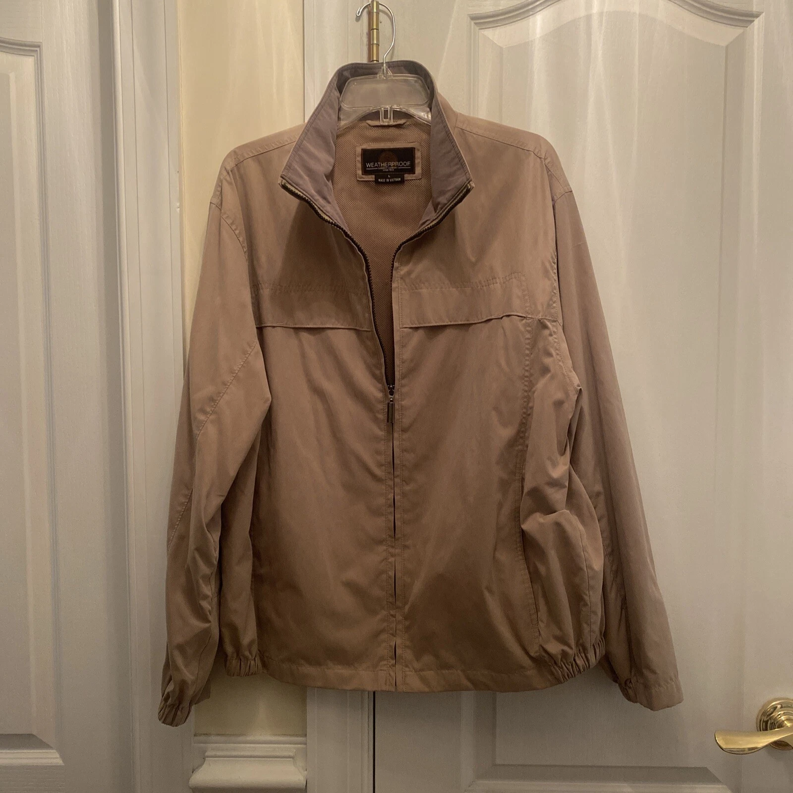 WEATHERPROOF Tan Classic Lightweight Stand Collar Windbreaker Jacket Large lcsr
