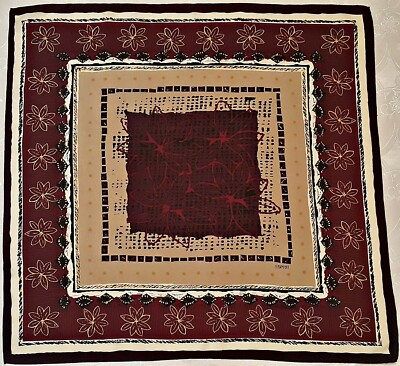 SCARF VINTAGE AUTHENTIC ESPRIT LOGO GEOMETRIC ART PURPLE BEIGE SILK 33'' SQUARE
