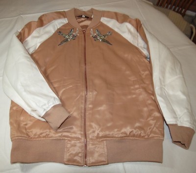 Kendall & Kylie Satin Jacket Womens Juniors M medium zip up ''Freedom'' Mauve *^