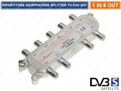 SIGNAL RIPARTITORE SDOPPIATORE SPLITTER MOLTIPLICATORE SEGNALE TV SAT 15 DB 1 IN 8 OUT