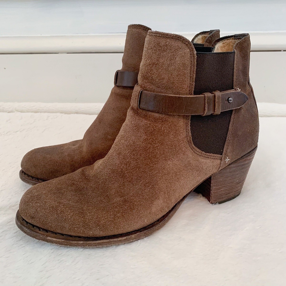 Rag and Bone Durham Chelsea Boots Brown Suede Block Heel 