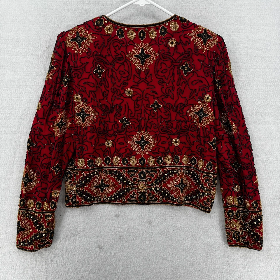 Vintage Adrianna Papell Jacket Womens Petite Small Beaded Silk Evening Glam 90s - Image 2 of 4
